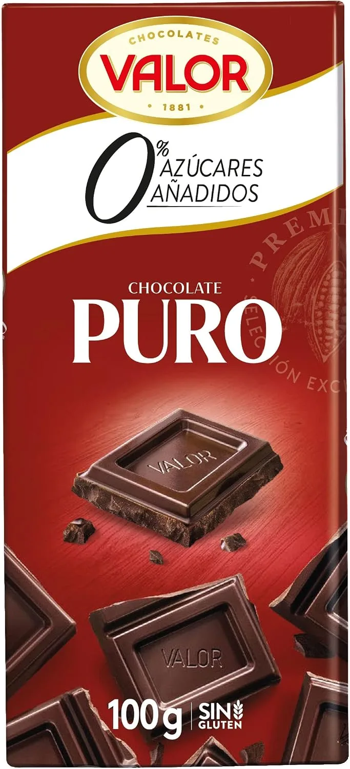 Valor ▫️ Chocolate puro sem açúcares adicionados, 100 g