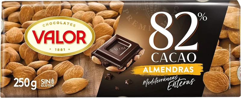 Valor ▫️ Chocolate Negro com Amêndoas Mediterrânicas, 82% de cacau, 250 g
