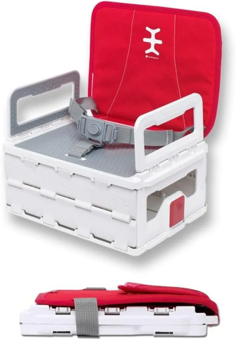 Nikidom ▫️ Flat Pack Booster Heather Red - Cadeira alta para bebé portátil ultra-compacta - Dobrável e fácil de transportar - Medidas: 30 x 23 x 12 cm - Resistente e segura - Pode ser lavada na máquina de lavar louça