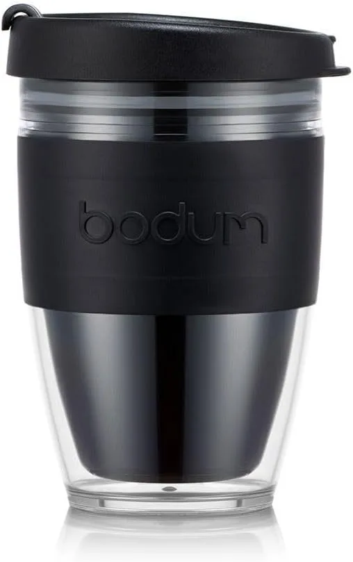 Bodum ▫️ 11889-01S JOYCUP - Caneca de viagem de plástico com parede dupla e faixa preta, 0,3 l