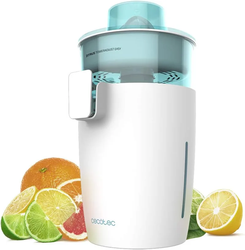 Cecotec ▫️ Espremedor elétrico de laranjas Zitrus TowerAdjust Easy. 350 W, filtro regulador de polpa, 2 cones amovíveis de tamanhos diferentes, recipiente sem BPA, capacidade de 0,5 L