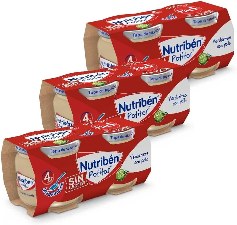 Nutribén ▫️ Potitos Inicio: Legumes com Frango e Azeite Virgem Extra Biológico +4 Meses, 6x120 g