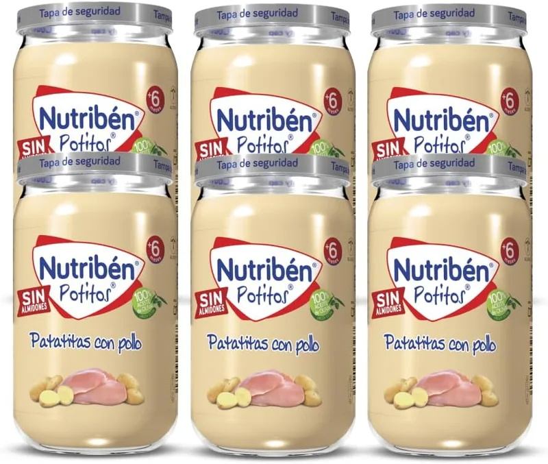 Nutribén ▫️ Comida para Bebés Frango e Batata em Pedaços, Para Bebés a partir dos 6 Meses, Sem Amido, Sem Açúcar Adicionado, Ingredientes Naturais e Saudáveis, 6 unidades de 235g, 1410g