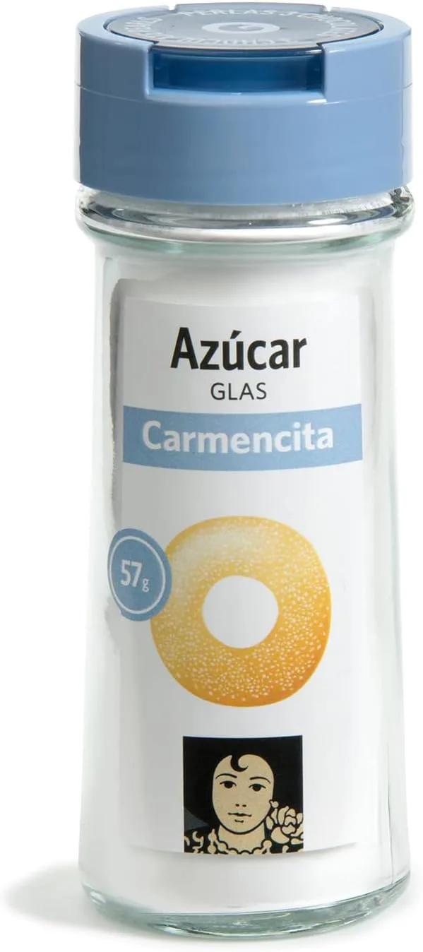 Carmencita ▫️ Açúcar de vidro frasco de vidro com tampa doseadora, 57g