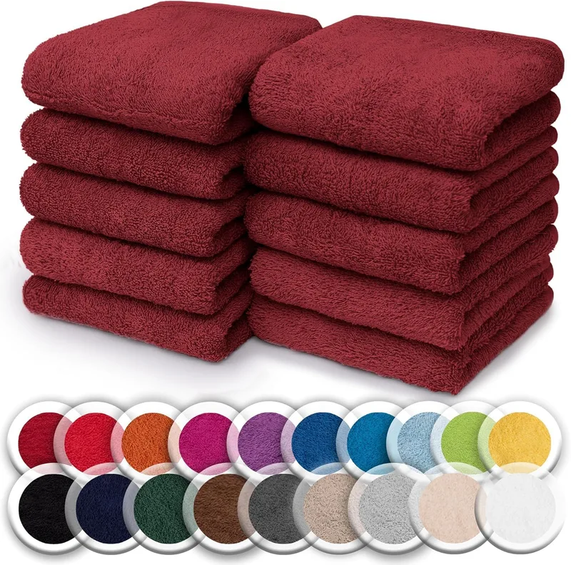NatureMark ▫️ Conjunto de 10 toalhetes felpudos para o rosto e mãos - 100% algodão, macios e absorventes - 30×30 cm, vermelho bordeaux