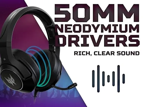 Acer ▫️ Predator Galea 350 PHW920 - Auscultadores para jogos (cabo com ficha de 3,5 mm, formato circum-aural, microfone incluído, 32 ohms, 116 dB, 20 Hz-20 kHz, cancelamento de ruído) Preto 4