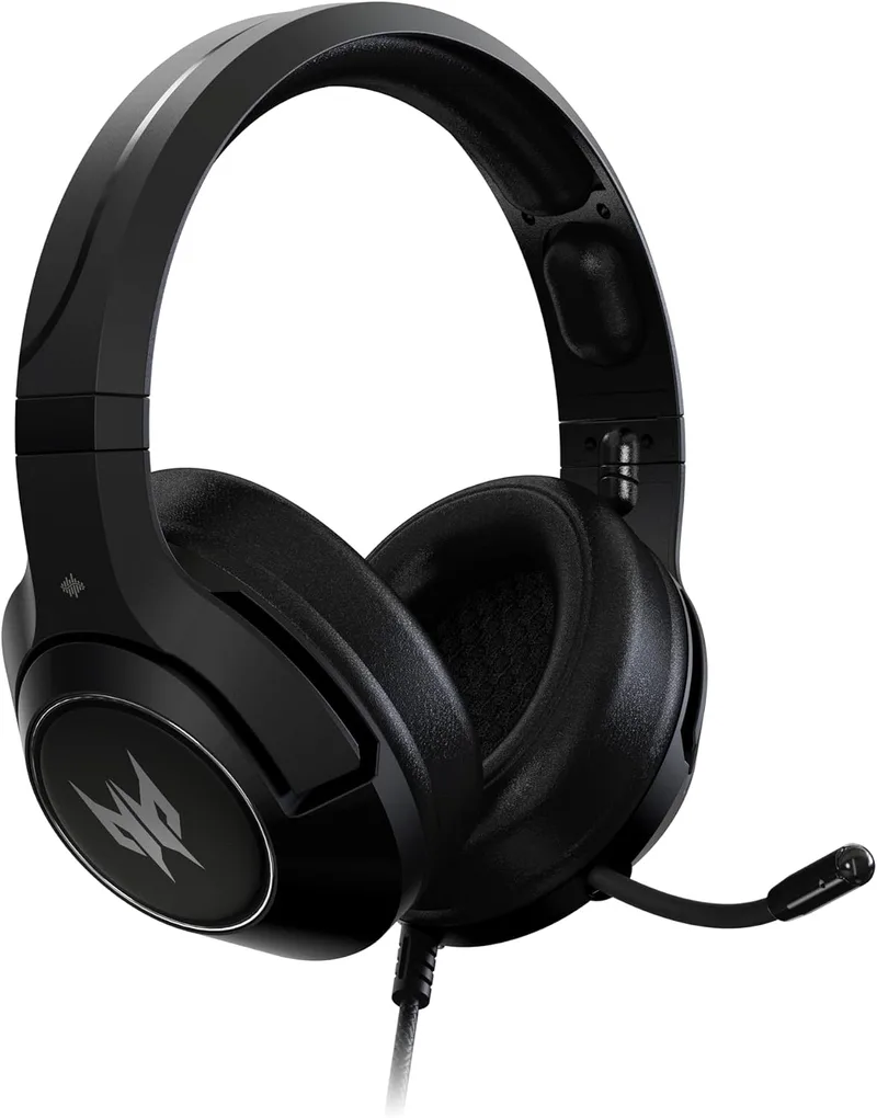 Acer ▫️ Predator Galea 350 PHW920 - Auscultadores para jogos (cabo com ficha de 3,5 mm, formato circum-aural, microfone incluído, 32 ohms, 116 dB, 20 Hz-20 kHz, cancelamento de ruído) Preto