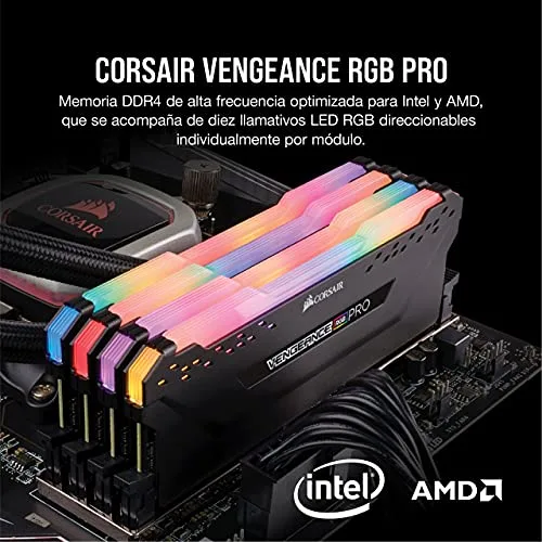 Corsair ▫️ Vengeance RGB Pro DDR4 RAM 32 GB (2x16 GB) até 3200 MHz CL16-20-20-38 1,35 V Intel AMD Memória para Computador de Secretária - Preto (CMW16GX4M2C3200C16) 2
