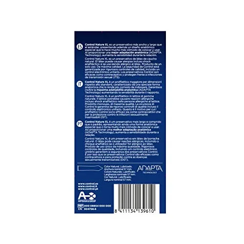 CONTROL ▫️ Preservativos Nature XL. Caixa de 12 preservativos de tamanho maior, maior conforto, lubrificados, sexo seguro. Desfruta de preservativos com um ajuste perfeito para uma relação segura. 3