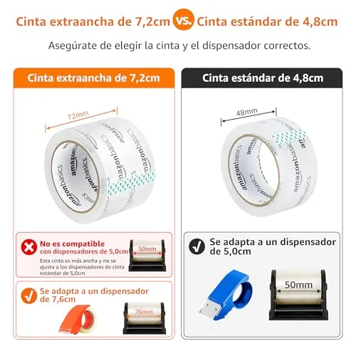 Amazon Basics ▫️ Fita de embalagem com 7,2 cm de largura, compatível com dispensadores de 7,6 cm, transparente, com pouco odor, para mudanças, armazenamento, envios e fecho de caixas, 49,9 m, embalagem de 6 unidades 5