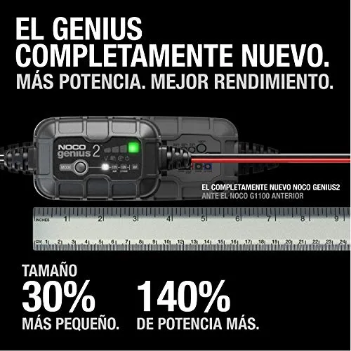 NOCO ▫️ GENIUS2: Carregador inteligente de baterias 2 A, 6 V/12 V – Mantenedor automático e dessulfatador – Proteção contra sobrecarga e compensação térmica – para baterias de chumbo e de lítio 2