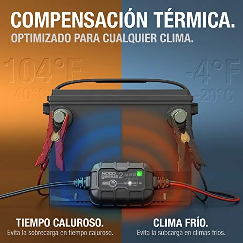 NOCO ▫️ GENIUS2: Carregador inteligente de baterias 2 A, 6 V/12 V – Mantenedor automático e dessulfatador – Proteção contra sobrecarga e compensação térmica – para baterias de chumbo e de lítio 4