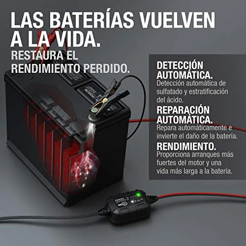 NOCO ▫️ GENIUS2: Carregador inteligente de baterias 2 A, 6 V/12 V – Mantenedor automático e dessulfatador – Proteção contra sobrecarga e compensação térmica – para baterias de chumbo e de lítio 6