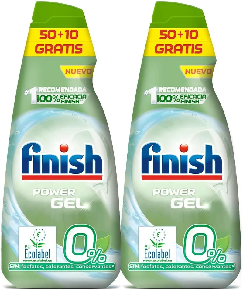 Reckitt ▫️ Finish Power Gel 0% Detergente em Gel para Lavar Louça com Eco-Certificado, 2 unidades - 120 Doses