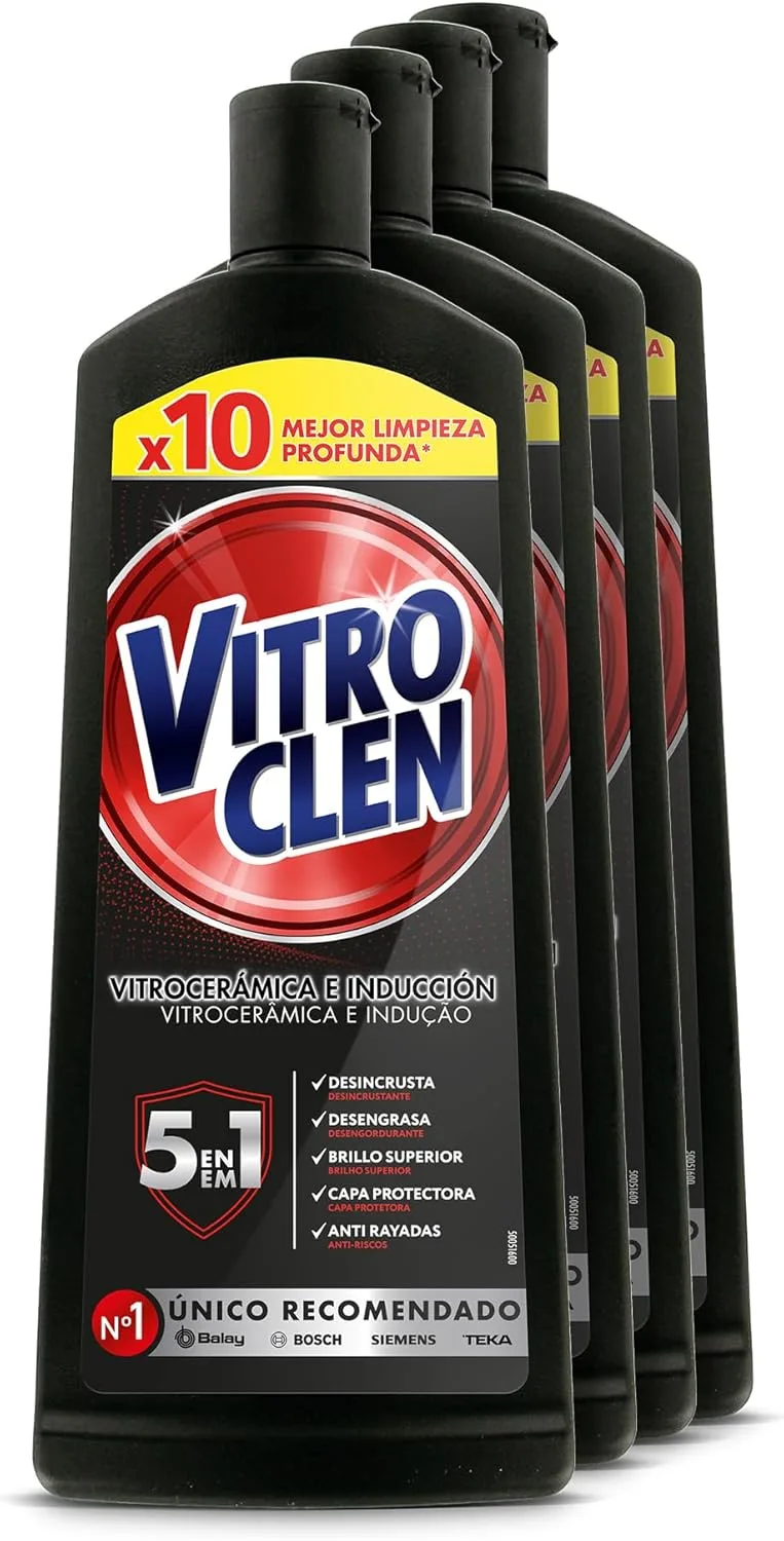 Vitroclen ▫️ Produto de limpeza em creme para placas vitrocerâmicas, com ação protetora e desengordurante - Embalagem de 4 x 450 ml
