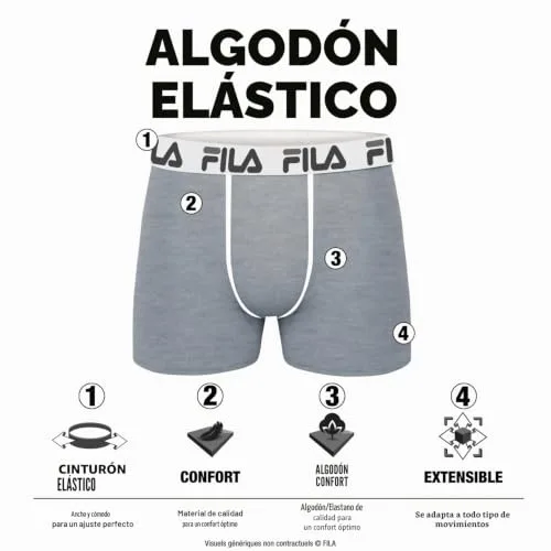 FILA ▫️ Cuecas Boxer de Algodão para Homem, Roupa Interior Masculina, Elásticas, Tecido Respirável (Conjunto de 4) 2