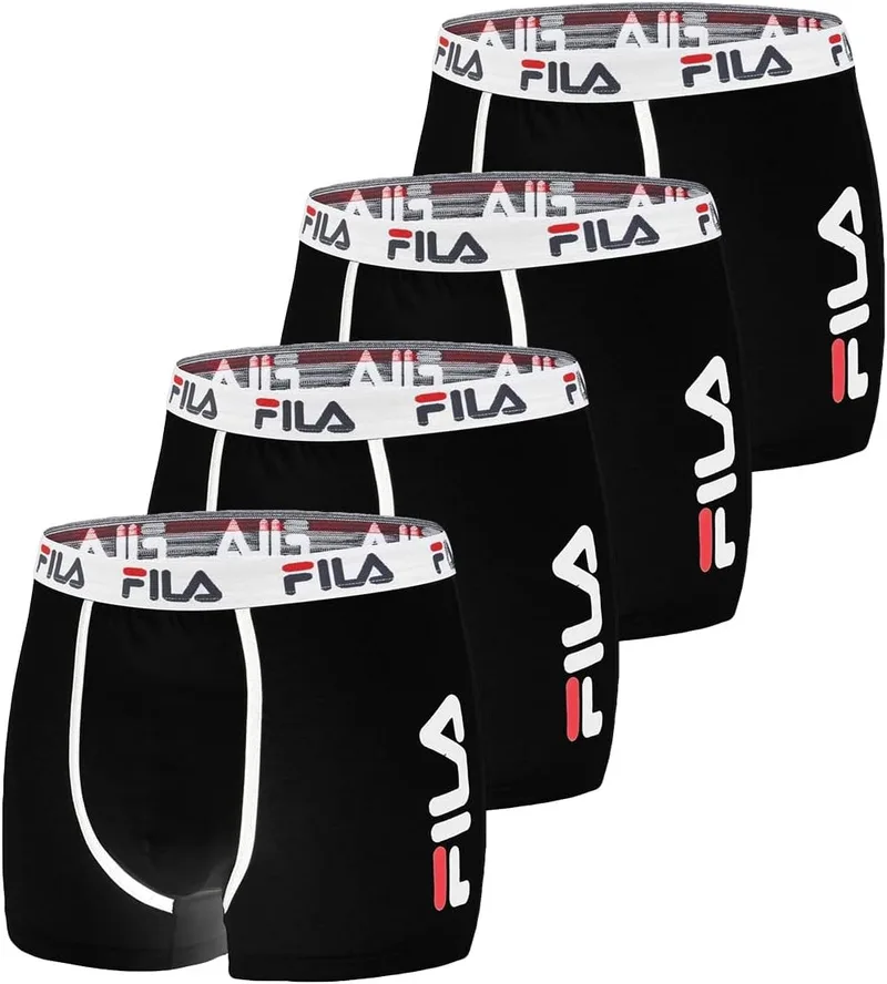 FILA ▫️ Cuecas Boxer de Algodão para Homem, Roupa Interior Masculina, Elásticas, Tecido Respirável (Conjunto de 4)