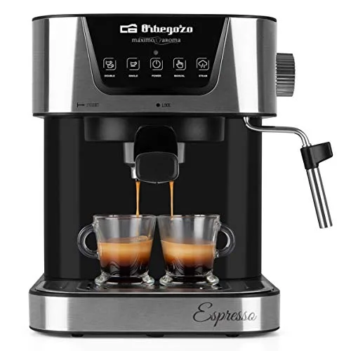 Orbegozo ▫️ EX 6000, Máquina de café expresso, 1050 W, depósito de água removível de 1,5 litros, 20 bar, painel de controlo tátil, modos programados, café moído/cápsulas, vaporizador, frente em aço inoxidável, cor prateada 2
