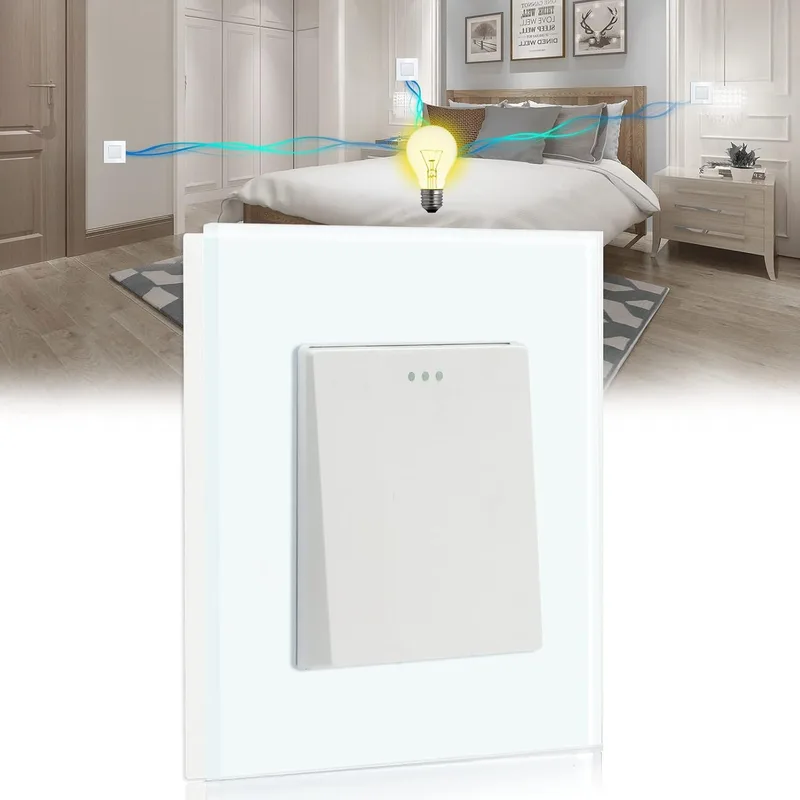 BSEED ▫️ 1 Gang 3 Way Interruptor de Luz, Estrutura de Vidro Interruptor de Alternância, 10 Amp Branco Push Button Interruptor de Luz, Interruptor de Alternância, Interruptor de Alternância 86mm