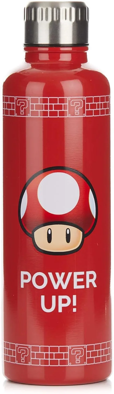 Paladone ▫️ Garrafa de água Super Mario Mushroom - Garrafa de aço inoxidável para bebidas quentes ou frias, produto oficial, 500ml