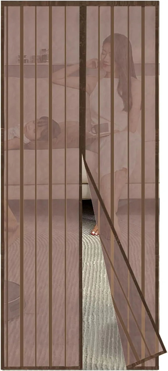 Sekey ▫️ Cortina magnética à prova de mosquitos para madeira, ferro, metal, varanda, porta de caravana - fecho magnético automático, 110x220 cm, castanho