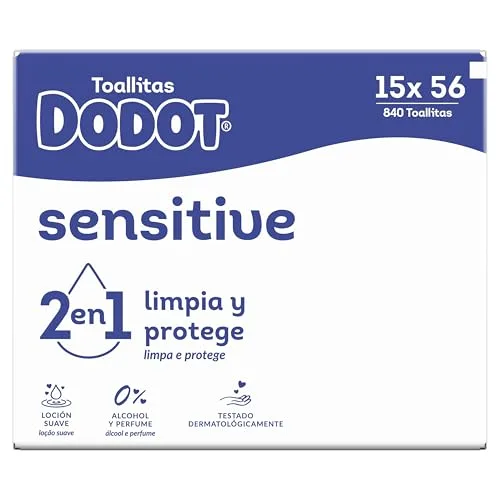 DODOT ▫️ Toalhitas Sensitive para bebés, 840 toalhitas (15 embalagens x 56 unidades) () 7