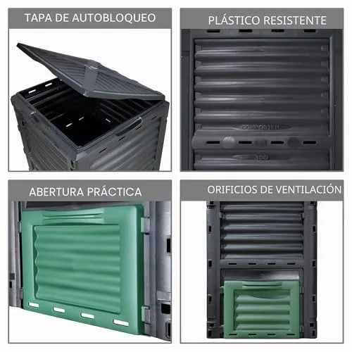 VOUNOT ▫️ ® Compostor de Jardim 300 L, Compostor Orgânico, Preto e Verde 5