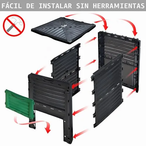 VOUNOT ▫️ ® Compostor de Jardim 300 L, Compostor Orgânico, Preto e Verde 6