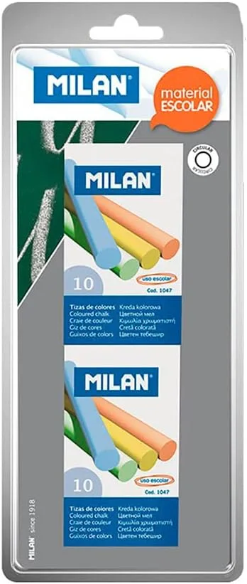 MILAN ▫️ Blister com 2 caixas de 10 gizes coloridos (sulfato de cálcio)
