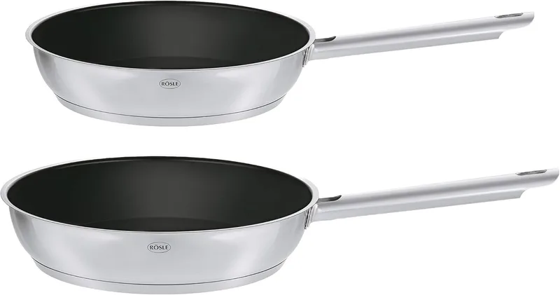 RÖSLE ▫️ Elegance - Conjunto de 2 frigideiras universais com revestimento antiaderente ProCera, 20 cm e 28 cm, aço inoxidável 18/10, adequadas para fogões de indução