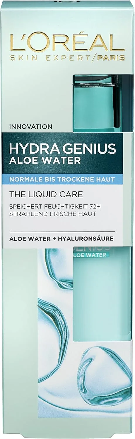 L'Oreal Paris ▫️ Fluido Hidratante Água de Aloé L'Oréal Paris Hydra Genius, hidratação e frescura, para peles normais a secas, com água de aloé e ácido hialurónico, 70 ml