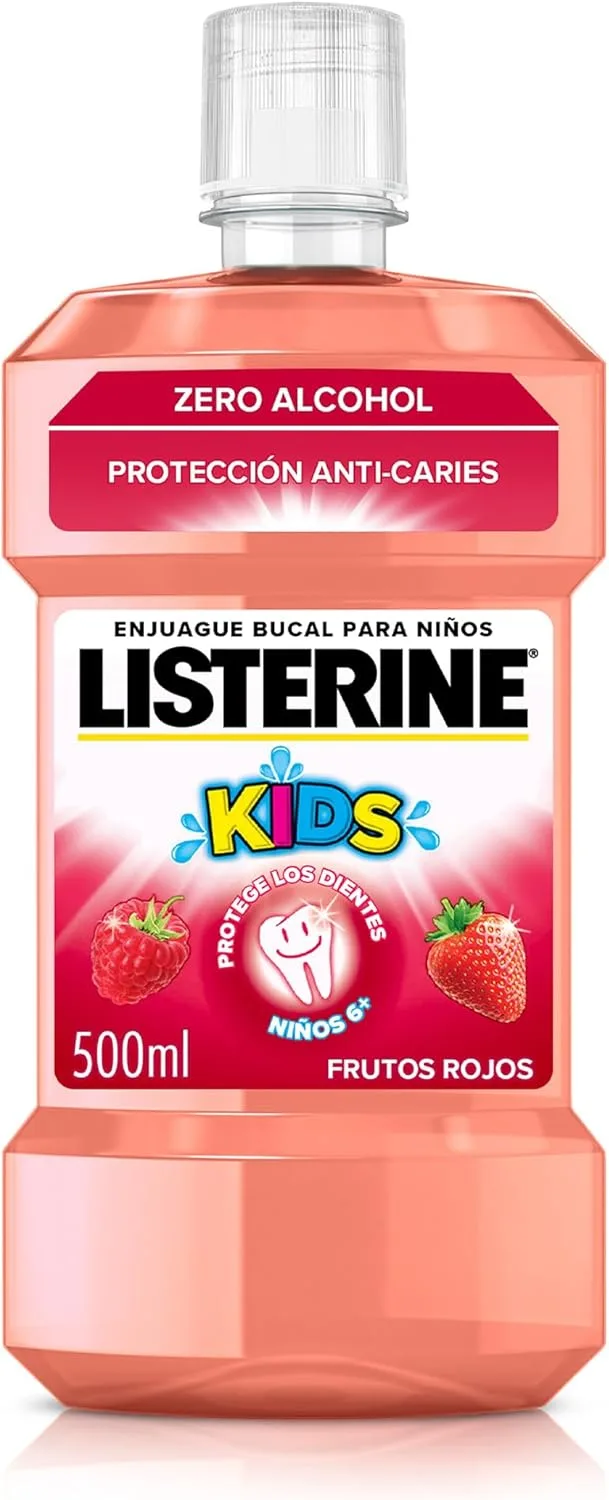 Listerine ▫️ Kids Enxaguante Bucal para Crianças a partir dos 6 anos, Sabor a Frutos Vermelhos, 500 ml | 0% de álcool, com ingredientes naturais e flúor, ação anticárie, combate as bactérias e o tártaro, fórmula suave