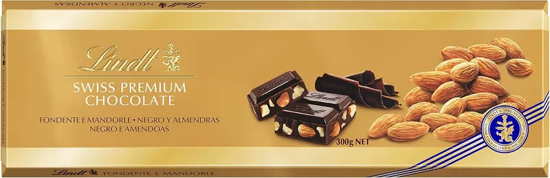 Lindt & Sprüngli ▫️ Lindt Gama Oro Tableta de Chocolate Negro com Amêndoas Inteiras 300 g