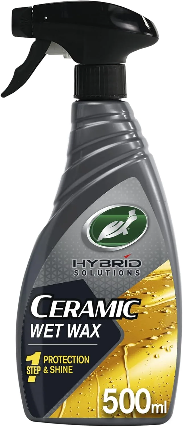Turtle Wax ▫️ Hybrid Solutions Cera Húmeda Cerâmica, cera em spray para automóveis, proporciona um brilho intenso, proteção com revestimento cerâmico para a pintura, jantes e vidros, e repelência à água, 500 ml