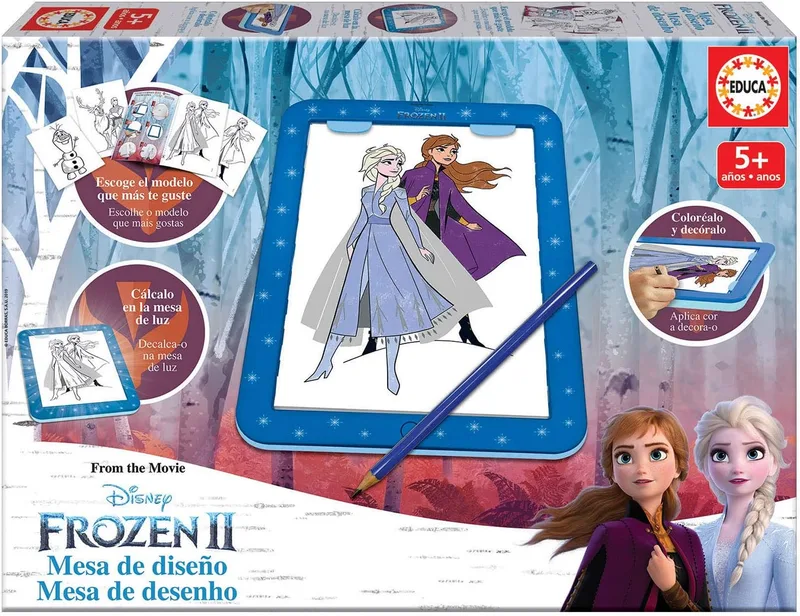 Educa ▫️ Mesa de desenho Frozen, traçar, colorir e decorar. Inclui autocolantes e livro com diferentes modelos. A partir dos 5 6 7 anos (18369)