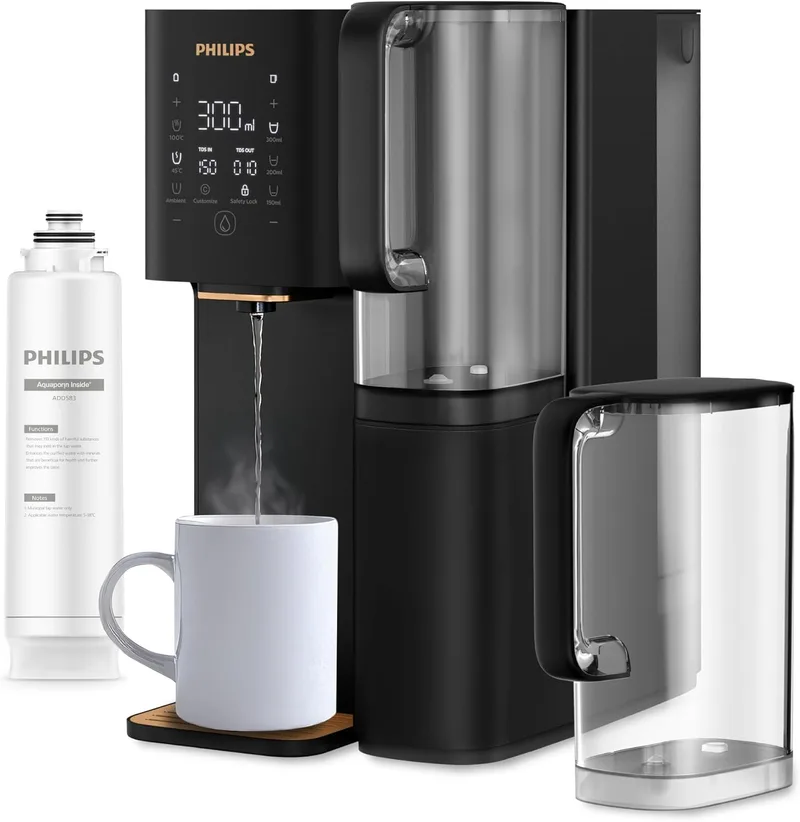 Philips ▫️ Estação de água de osmose inversa Water ADD6920BK/10, Aquaporin Inside: Remove até 110 substâncias, aquecimento instantâneo, 1 ano de vida útil do filtro
