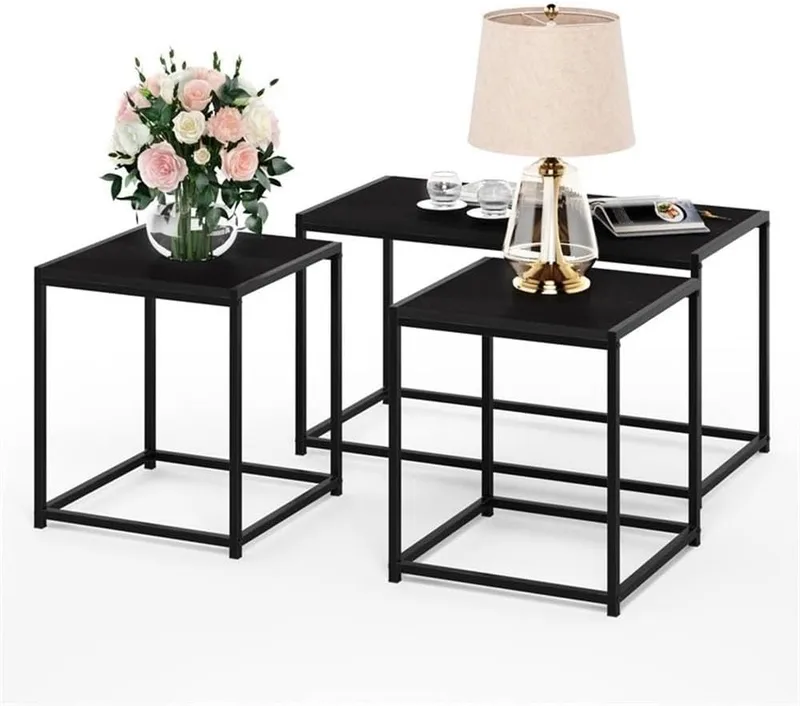 Furinno ▫️ Camnus Coffee Table Vie Moderne, conjunto de mesa de centro com uma mesa de centro e duas mesas de apoio, americano