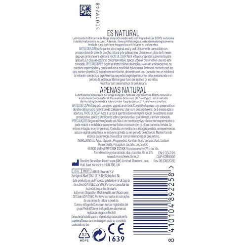 Durex ▫️ Naturals Lubrificante Hidratante, Ácido Hialurónico, 100% Natural, Sem Fragrância, Corantes nem Agentes Irritantes – 100 ml 100 ml 7