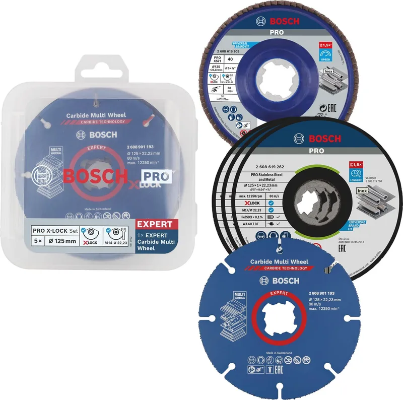 Bosch Accessories ▫️ Conjunto Bosch Professional com 5 discos de lixa e discos de corte X-LOCK, aço inoxidável, metal, Ø 125 mm, acessórios para esmeriladora