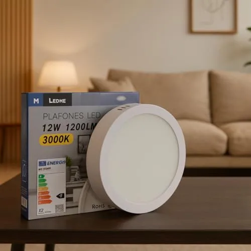 M Ledme ▫️ Painel de superfície da série Slim, 12 W, 2000 lm, luz quente (3000 K). Luminária de teto para interiores, IP20. Ideal para casa de banho, cozinha e quarto. Fácil de instalar, LM5242. 3