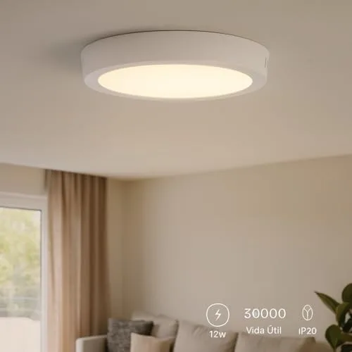 M Ledme ▫️ Painel de superfície da série Slim, 12 W, 2000 lm, luz quente (3000 K). Luminária de teto para interiores, IP20. Ideal para casa de banho, cozinha e quarto. Fácil de instalar, LM5242. 4