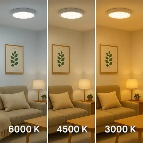 M Ledme ▫️ Painel de superfície da série Slim, 12 W, 2000 lm, luz quente (3000 K). Luminária de teto para interiores, IP20. Ideal para casa de banho, cozinha e quarto. Fácil de instalar, LM5242. 6
