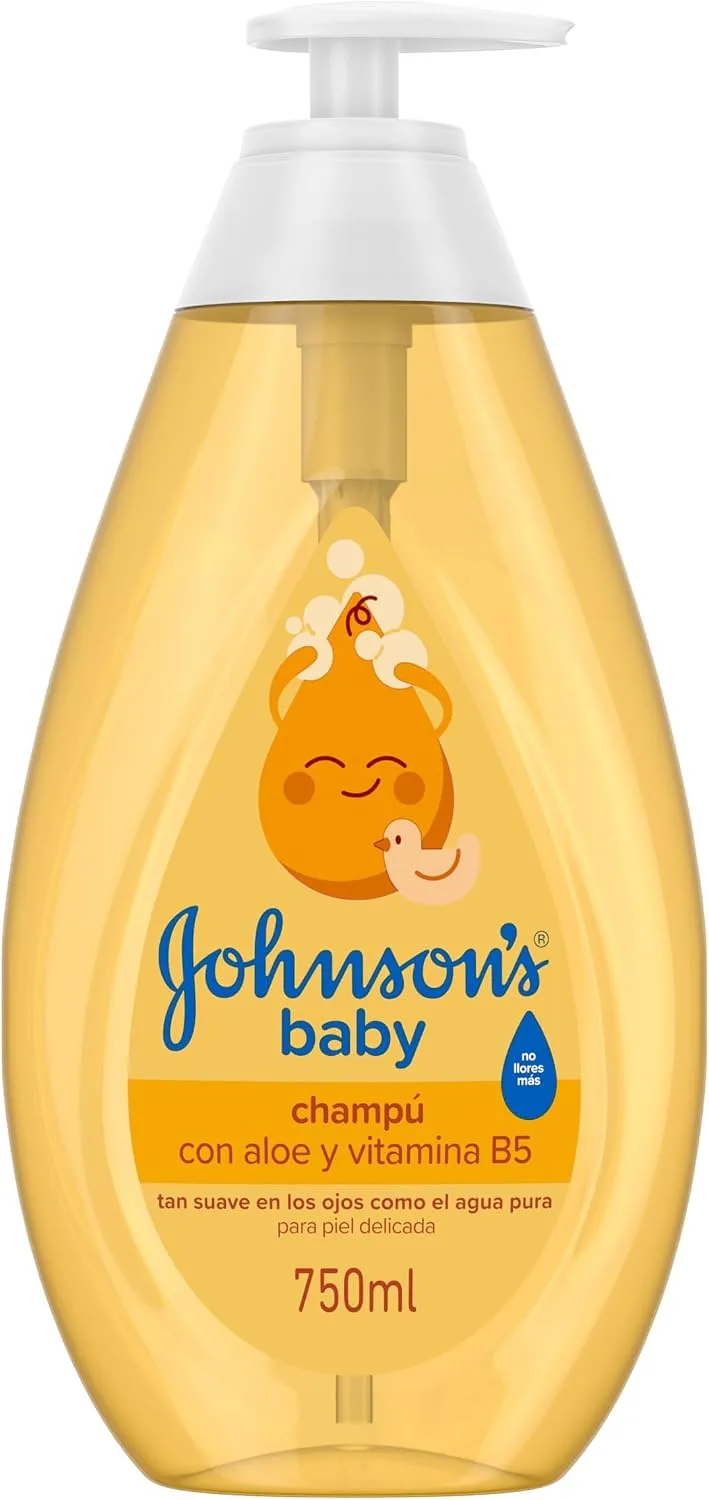 Johnson's Baby ▫️ Champô com Aloé Vera e Vitamina B5 (750 ml), Champô Hidratante para Bebés e Recém-nascidos, Hipoalergénico, com a Fórmula «Não Chores Mais», Champô sem Sulfatos nem Parabenos
