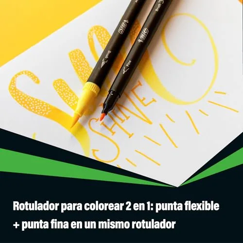 BIC ▫️ Intensity, Marcadores de lettering de ponta dupla, caneta esferográfica + pincel, cores sortidas, caixa de 12 unidades 3