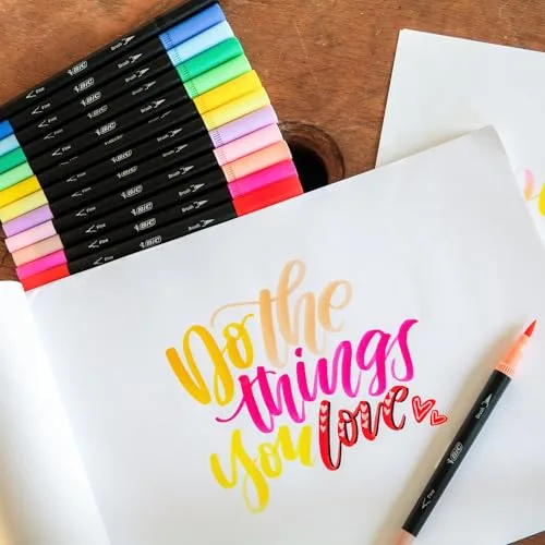BIC ▫️ Intensity, Marcadores de lettering de ponta dupla, caneta esferográfica + pincel, cores sortidas, caixa de 12 unidades 6