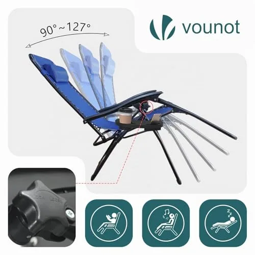 VOUNOT ▫️ ® Conjunto de 2 espreguiçadeiras dobráveis multiposição para jardim, cadeira reclinável com gravidade zero, com suporte para bebidas e encosto de cabeça removível, carga máxima de 120 kg, azul 4