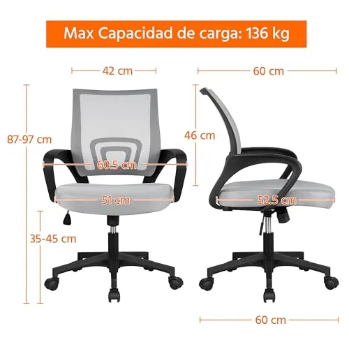 Yaheetech ▫️ Cadeira de escritório giratória em malha, cinzenta 3