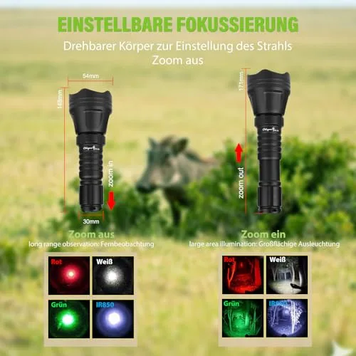 Odepro ▫️ KL52 Plus Lanterna LED com zoom de 800 lúmenes, vermelho, verde, IR850 e branco 2
