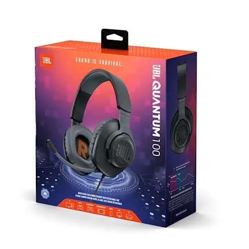 JBL ▫️ Quantum 100: Auscultadores para gamers com som QuantumSOUND, microfone Boom, design leve, confortável e apelativo, compatíveis com várias plataformas, na cor preta 4