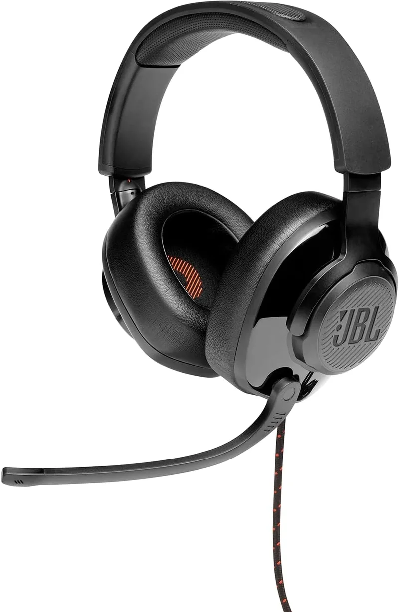 JBL ▫️ Auscultadores Quantum 200 para gamers com som QuantumSOUND e microfone, com um design apelativo, compatíveis com várias plataformas, na cor preta